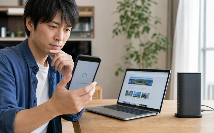ほかは使えるのに特定のアプリだけ通信エラー｜原因別の確認順を表す診断イメージ
