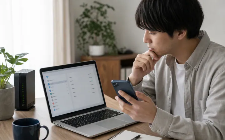 MacがWi-Fiにつながらないときの対処法|表示別の確認順を表す診断イメージ