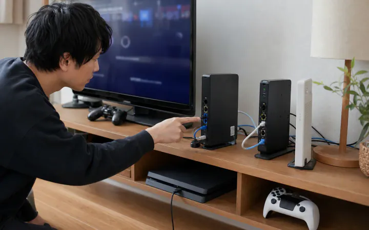 ゲーム機のNATタイプが厳しい原因｜二重ルーター・回線の確認方法を表す診断イメージ