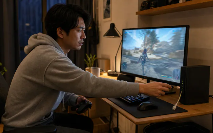 オンラインゲームがラグい原因|Ping、パケットロス、Wi-Fiの確認順を表す診断イメージ