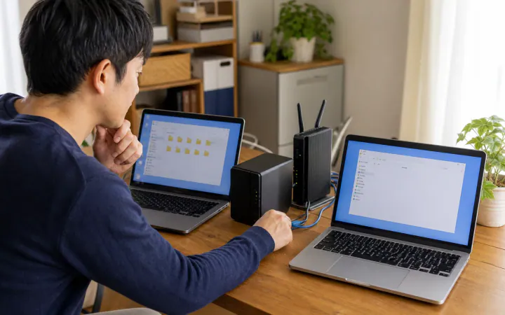 共有フォルダーが見つからない・開けないときの確認｜PC間共有を診断を表す診断イメージ
