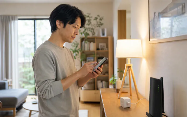 スマート家電がWi-Fi初期設定できないときの診断｜2.4GHz・権限・登録経路のイラスト