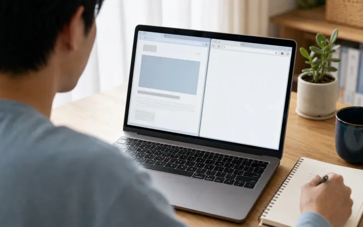特定のブラウザだけサイトが開かない｜Chrome、Safari、Edgeの確認順を表す診断イメージ