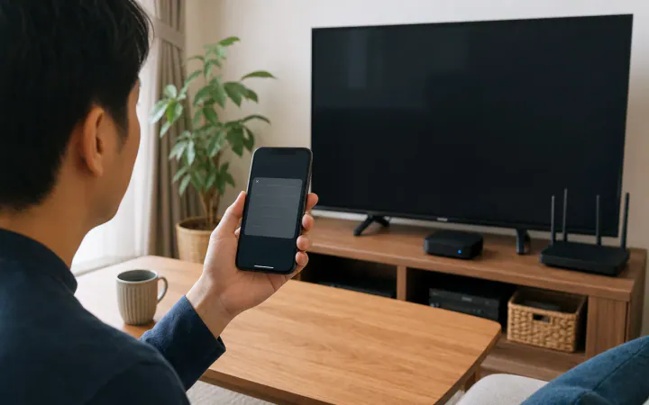 キャスト先のテレビが表示されない｜Google CastとAirPlayの確認順を表す診断イメージ