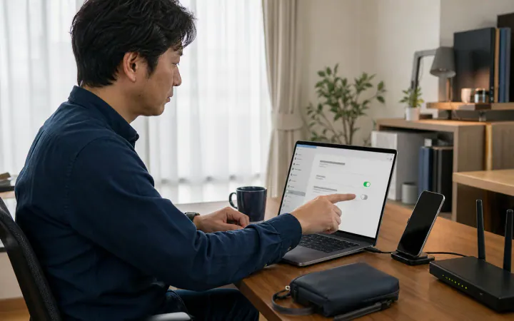 VPN・プロキシ接続中だけインターネットにつながらない原因と切り分け方を表す診断イメージ