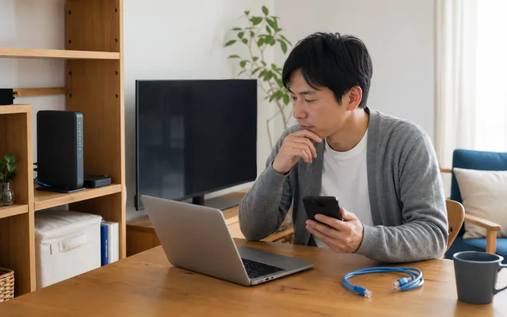 Wi-Fiが遅いときの直し方|場所・端末・回線を順番に切り分けるを表す診断イメージ