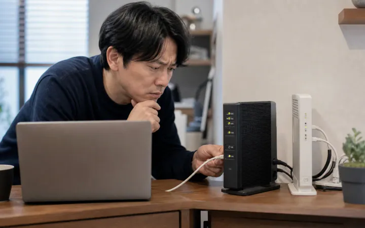 ルーターの近くでもWi-Fiが遅い原因と切り分け方を表す診断イメージ