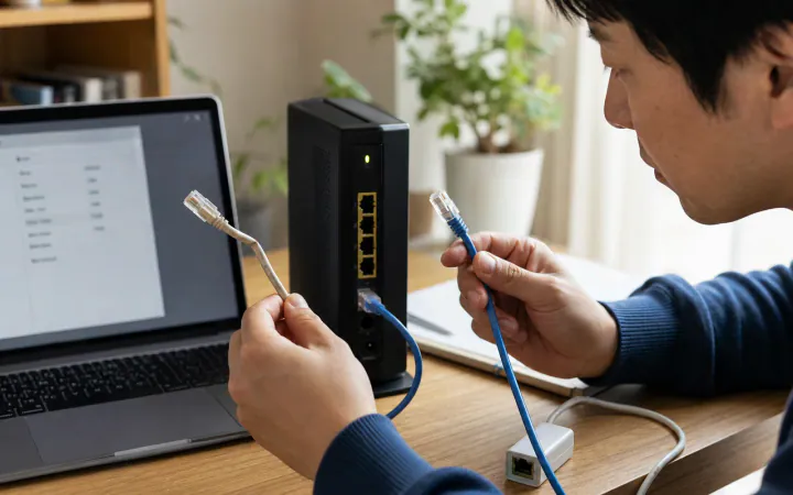 有線LANが100Mbpsで遅い原因|リンク速度と実測を分けて診断を表す診断イメージ